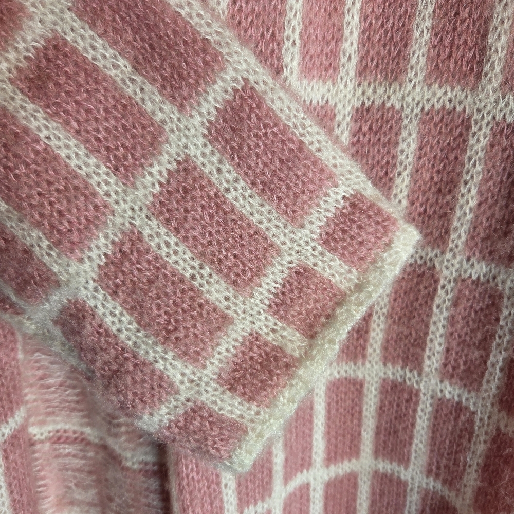 Appleseed’s Mohair Wool Blend Cardigan Pink Cream Check Open Front Small - Picture 3 of 5